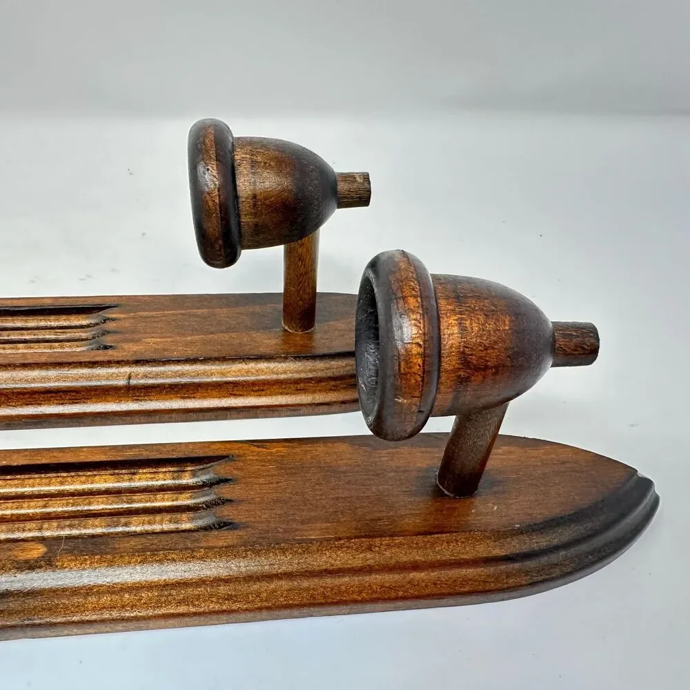 Vintage Wood Wall Candle Sconces Pair Gothic Arch Mid Cen Fluted Taper Holders